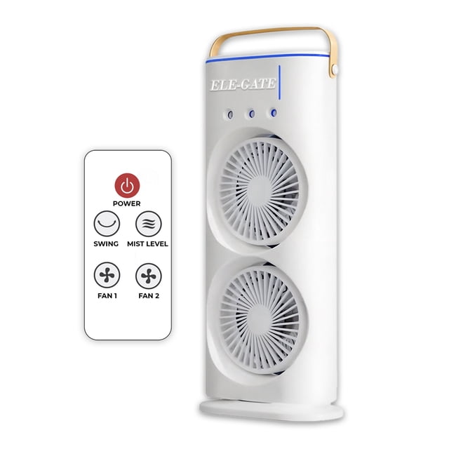 Ventilador de Torre Doble con Nebulización Ele Gate Base Giratoria Control Remoto