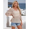thumbnail image 3 of Drvitor Beach Cover Up for Women Summer Hollow V-Neck Crochet Tops Casual Loose 3/4 Sleeve Swimsuit Cover Up, 3 of 7