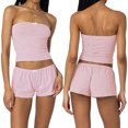 thumbnail image 2 of Gupgi Ensemble 2 Pcs pour Femmes à Rayures Pyjama d'Été Ensemble de Détente Sans Manches Coupe Ajustée Haut Tube Shorts, 2 of 9
