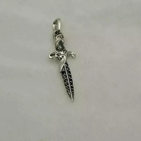 1.99 Ct Round Cut Simulated Black Diamond Knife Pendant 14K White Gold Plated