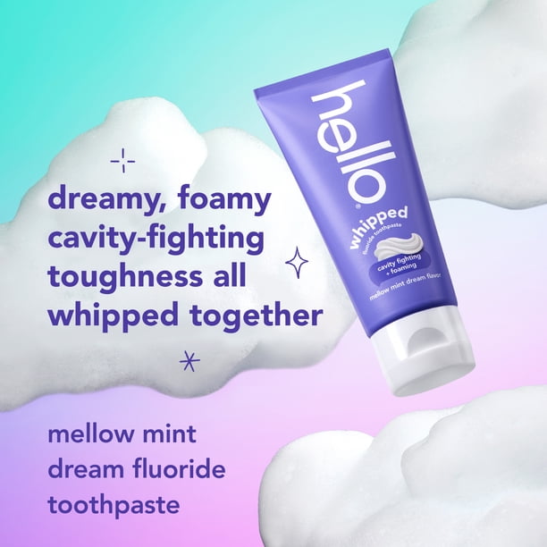 hello Whipped Fluoride Toothpaste, Minty Foam Toothpaste, Mellow