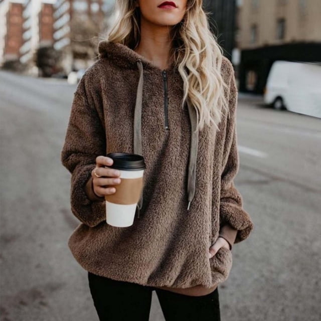 TINZ Chandail à Capuche Décontracté Chaud pour Femmes avec Poches Léger Chandail Femme Veste d'Hiver Décontractée