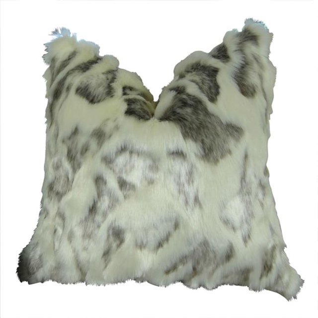 Ivory Rabbit Faux Fur Handmade Throw Pillow, Ivory & Gray - 24 x 24 in.