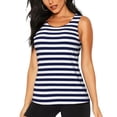 thumbnail image 2 of Uemuo Navy Blue And White Stripes Pattern Workout Tank Tops for Women Breathable Moisture-wicking tank top Sleeveless Running Loose Fit Yoga Tops Active Shirts Sports Gym Exercise, 2 of 9