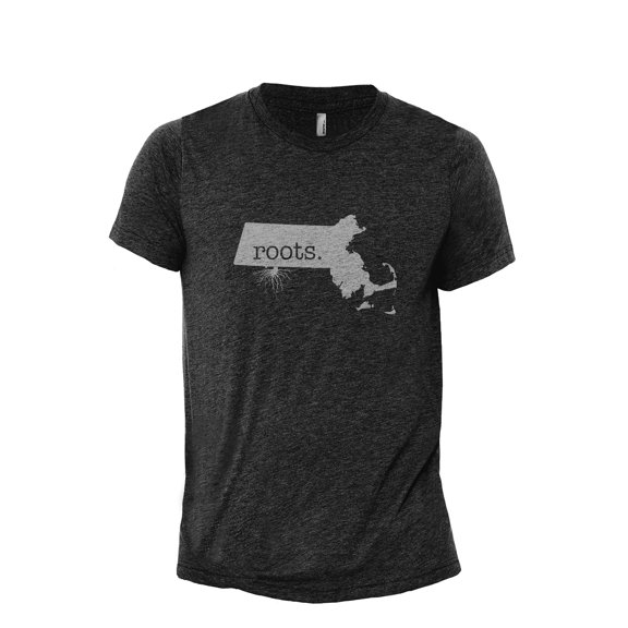 Home Roots State Massachusetts MA Men's Modern Fit Fun Casual T-Shirt Printed Graphic Tee Charcoal Grey Medium