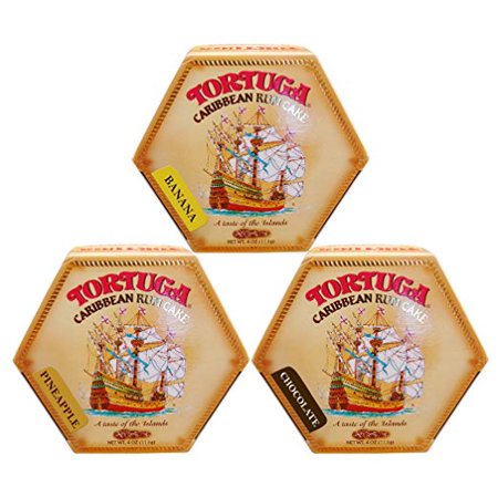 Tortuga Caribbean Rum Cake 4 Oz Mix Banana - Pineapple - Chocolate Flavor  3 PACK FREE (Best Banana Cake With Cake Mix)