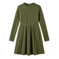 thumbnail image 4 of Lutiedan Long Sleeve Dresses for Girls Ribbed Knit Stretch A Line Dress Fall Winter Mock Neck Casual Dress Size 5-15,Green, 4 of 8