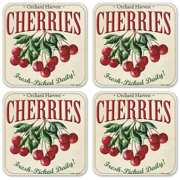Vinyl Drink Coasters - Set of 4 - Cherries