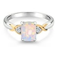 thumbnail image 3 of Gem Stone King 925 Sterling Silver and 10K Yellow Gold White Opal and White Lab Grown Diamond Women Ring (0.68 Cttw, Available in Size 5, 6, 7, 8, 9), 3 of 6