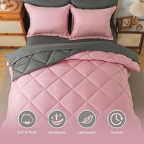 Bed in a Bag Queen Comforter Sets 7pcs All Season Solid Down Alternative Bedding Sets Pink and Grey