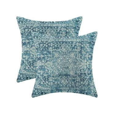 AUQ 2Pcs Pillows, Elegant Pillow Covers with Hidden Zipper, Durable Silk Pillow Cases, Classic Blue Pattern
