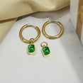 thumbnail image 2 of JeenMata 2 Carat Emerald Cut - Emerald - May Birthstone Bezel Huggie Hoop Earrings - Yellow Gold Plated, 2 of 8