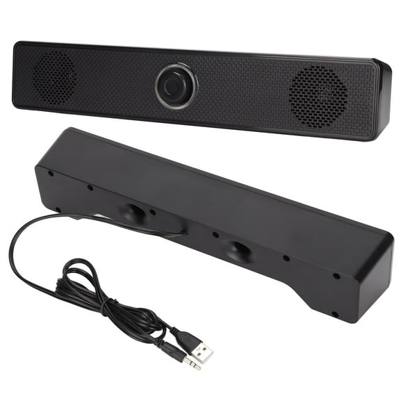 PC Speaker, Stereo Black Plug and Play ABS USB Powered Double Horns Computer Speaker for Desktop for