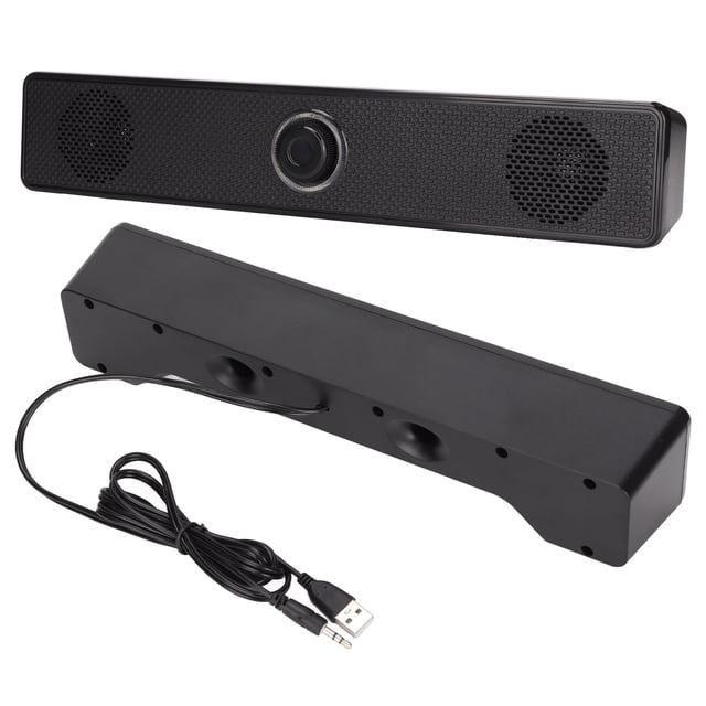 PC Speaker, Stereo Black Plug and Play ABS USB Powered Double Horns Computer Speaker for Desktop for