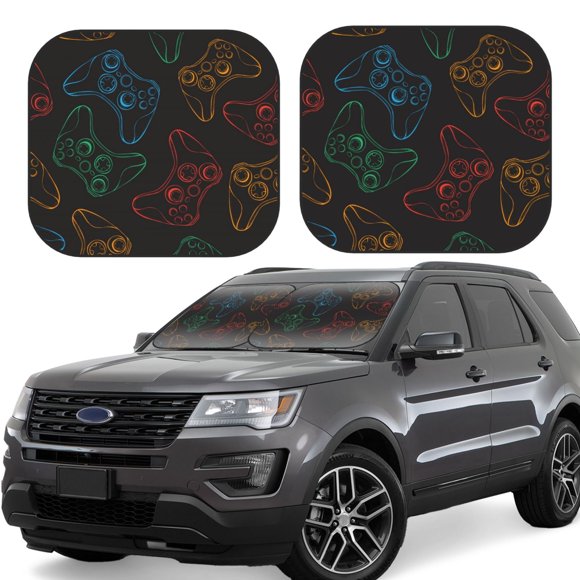 Saiise Gamepad Joystick Game for Foldable Car Sun Shades (2-Pack) Offer Sun Protection with an Easy-fold Design for Convenient Windshield Shading-Small