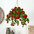 thumbnail image 7 of Nearly Natural 24" Geranium Hanging Basket Artificial Plant, Red and Green, 7 of 7