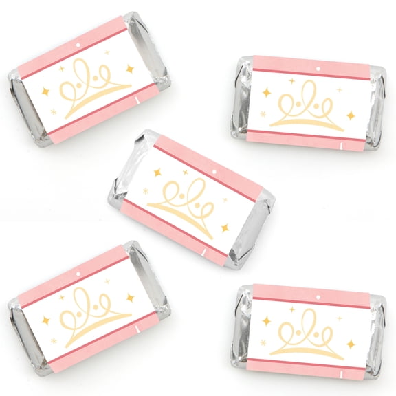 Big Dot of Happiness Princess Party Mini Candy Bar Wrapper Stickers, Princess Crown Birthday Party Small Favors - 40 Count Sticker Labels