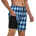 thumbnail image 2 of Sigee Blue Squares Print Mens Swim Trunks with Compression Liner Quick Dry Swim Stretch Beach Shorts with Pockets,S-3XL, 2 of 7
