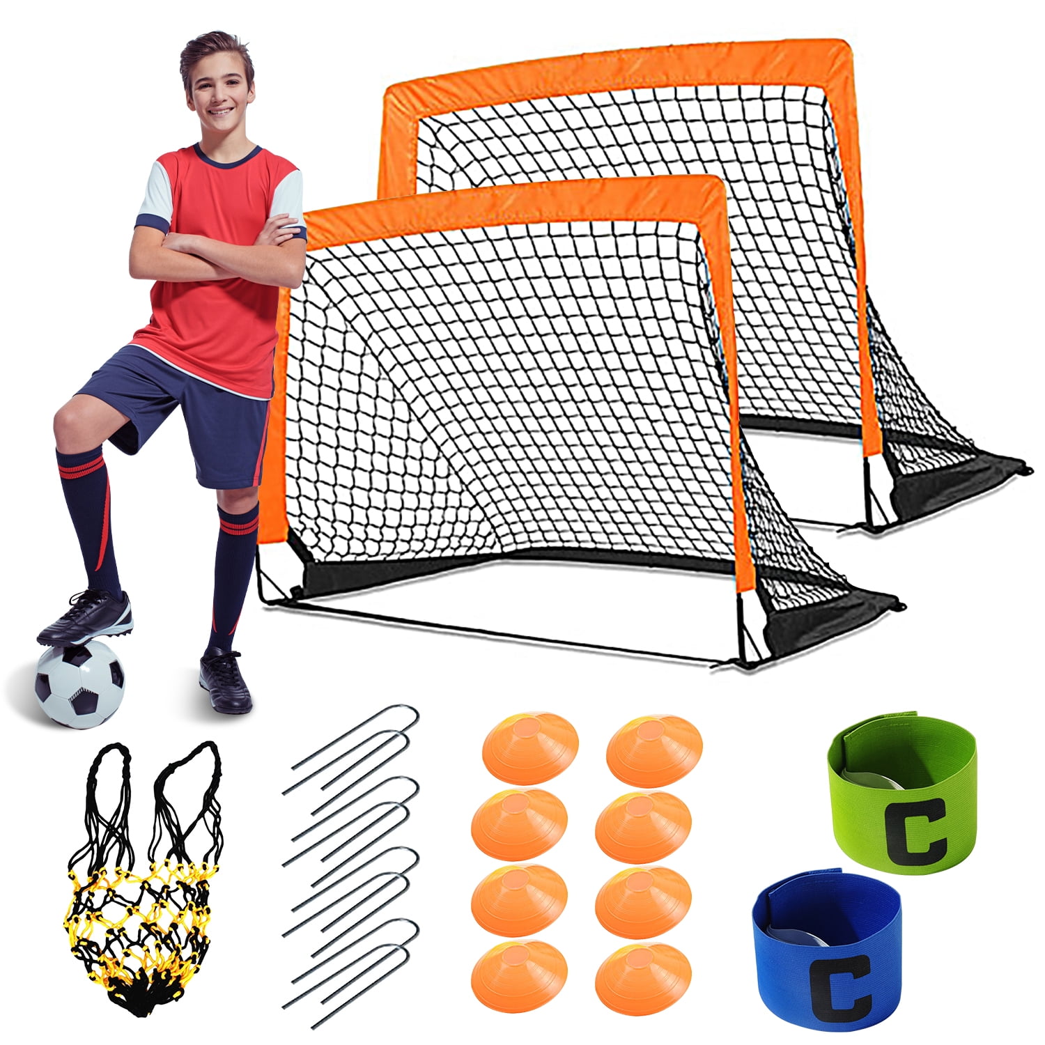 4 FT Collapsible 2 In 1 Soccer Goal Net for Training and Entertaining Portable Soccer Goal for Kids Shooting Practicing Goal with Carry Bag Pop-up Soccer Goal Net with Aim Target for Backyard 