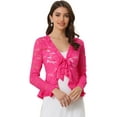 thumbnail image 1 of Cárdigan corto con lazo en la parte delantera para mujer Dobladillo con volantes Top transparente de encaje floral Rosa Caliente S, 1 of 6