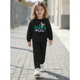 thumbnail image 4 of Qmyliery Toddler Girls Clothes Set Fashionable Long Sleeve Letter Pattern Pullover with Solid Color Pants 2Pcs Birthday Outfit, 4 of 9