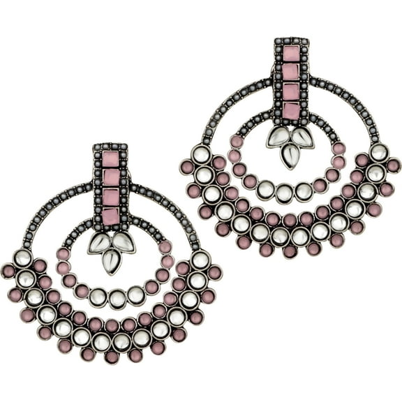 Parshwa Creations Indian Womens Black Silver Oxidized Fashion Jewelry Earrings Set,Wedding & Party Wear Fashion Accessories,Drop & Dangler Kundan Earrings