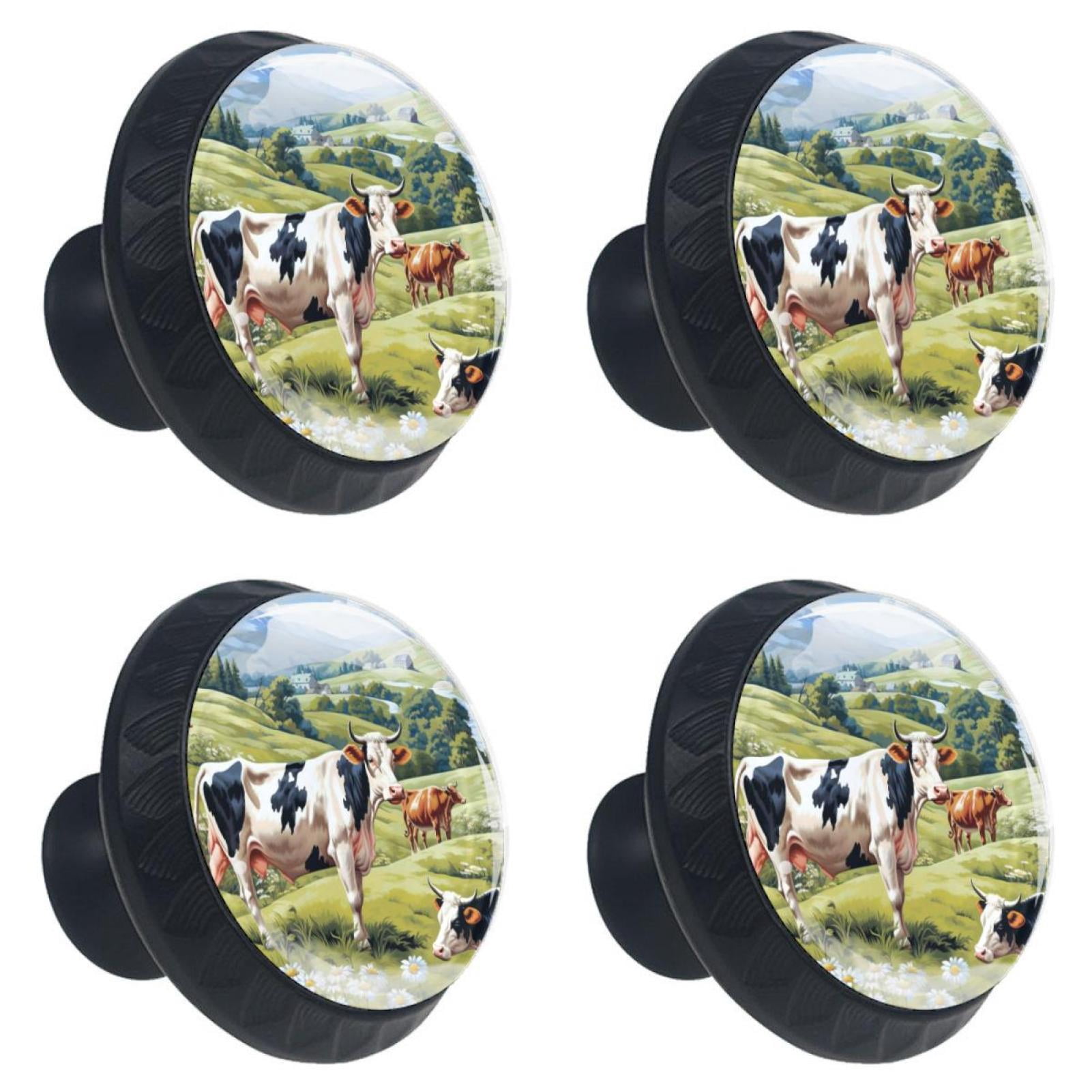 4 Pcs Cartoon Cow Knobs for Kitchen Cabinet Cupboard Dresser Bookcase Drawer Pulls Handles Round Home Decor