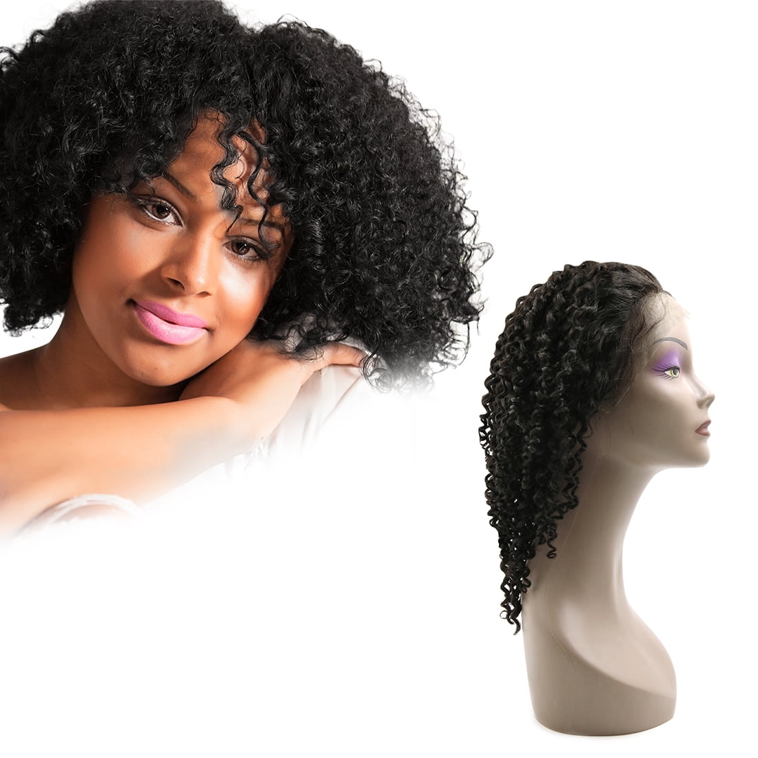 18 Total Length Curly Wave Human Hair Wigs Lace Front Glueless