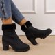 thumbnail image 2 of NECHOLOGY Botas Mujer Adulto Femenino Zapatos Botines para mujer Botas de cuero de moda para mujer con puños y tacón grueso con punta redonda de tamaño de otoño e invierno (Black, 6.5), 2 of 7