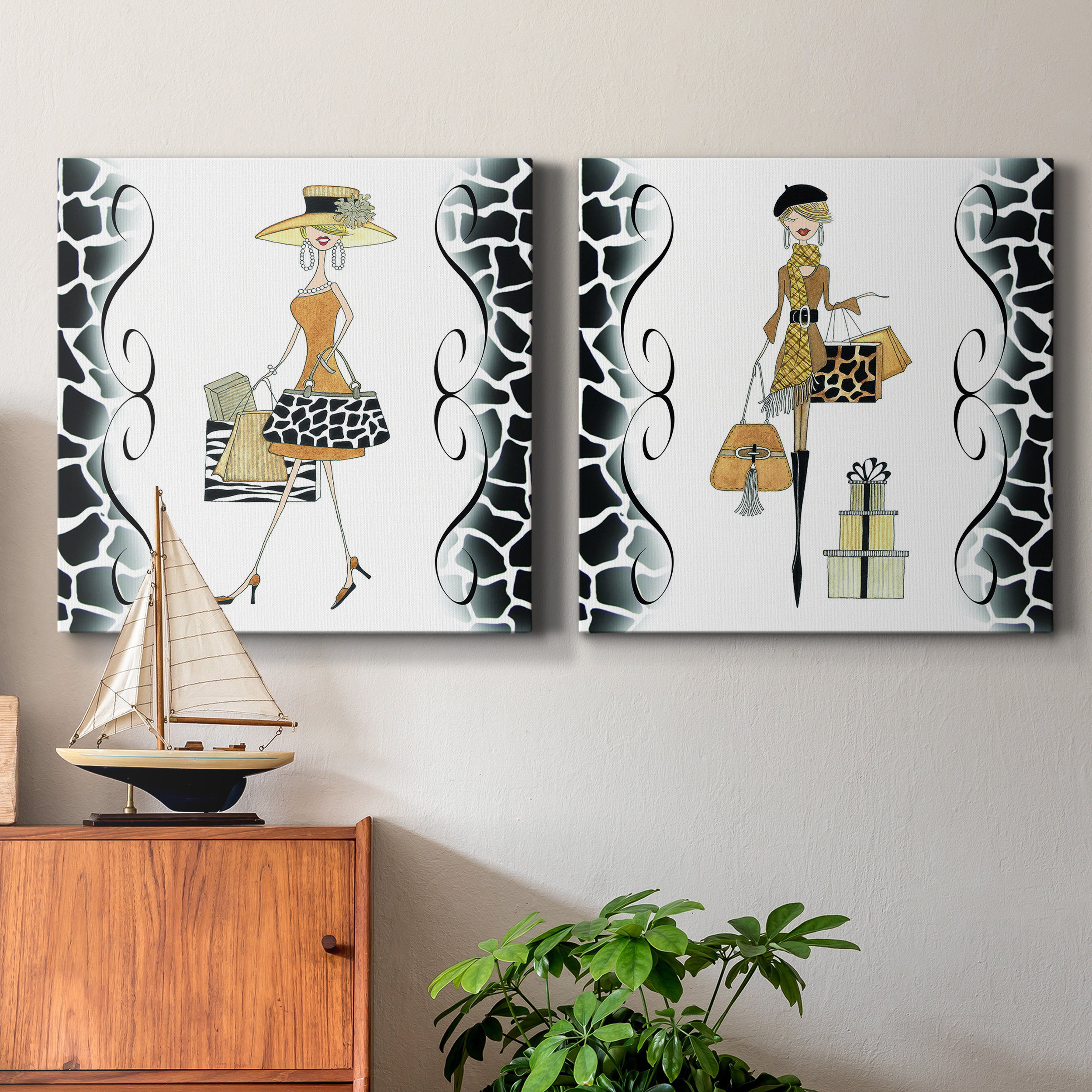 Swanky Shopper Gal - Premium Gallery Wrapped Canvas - Ready to Hang Set of 2 - 24 x 24 Each