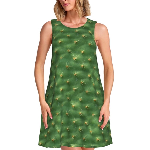 Easygdp Cactus 3 para Vestido Transpirable de Mujer, Vestido Suelto de Manga Corta con Pliegues y Bolsillos para el Verano