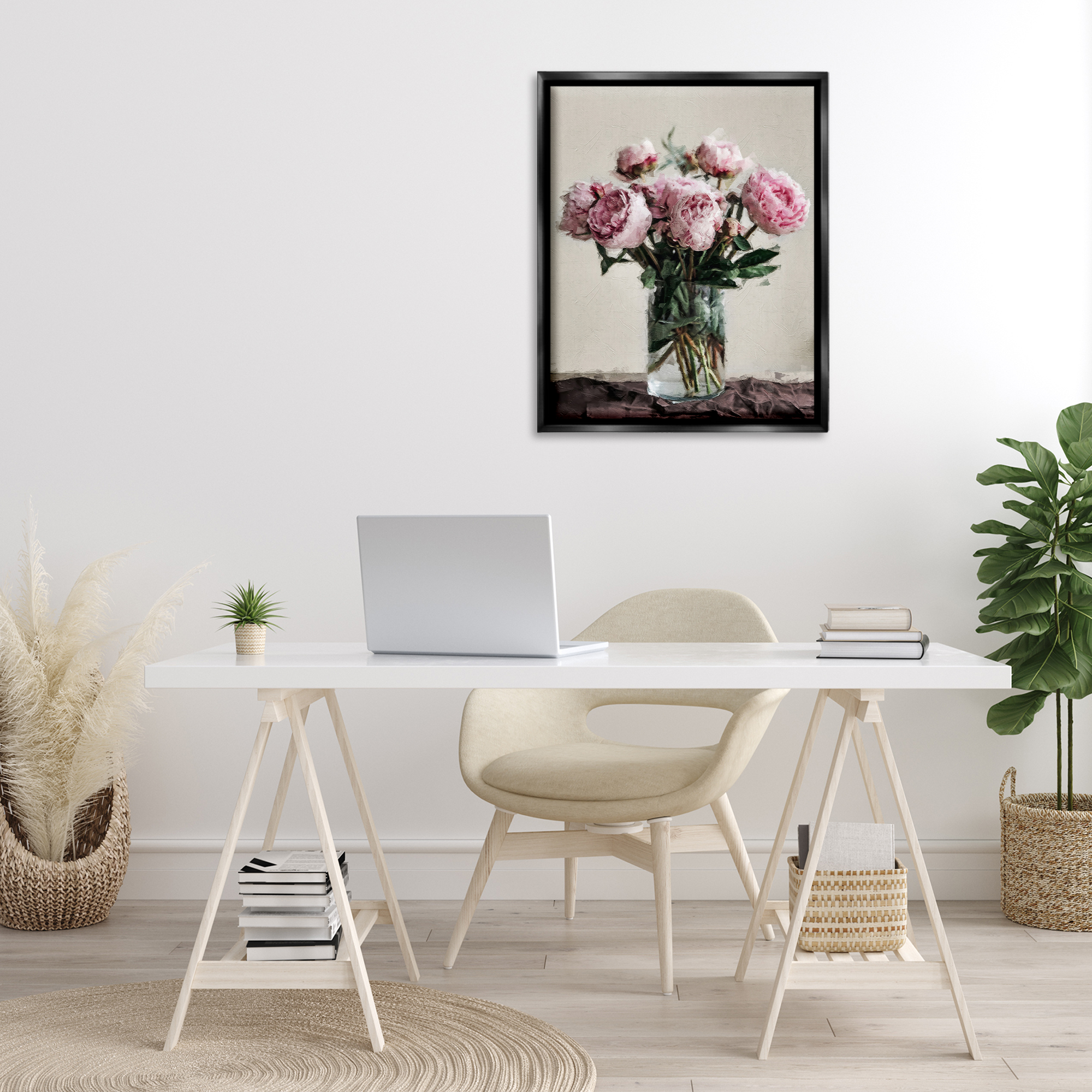 Stupell Industries Jar Of Roses Botanical & Floral Painting Black Floater Framed Art Print Wall Art, 25 x 31