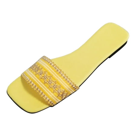 OJSFQUFP Women Shoes Casual Women Slip On Casual Open Toe Rhinestone Flat Soft Bottom Breathable Shoes Sandals Slippers Slippers for Women Yellow 40