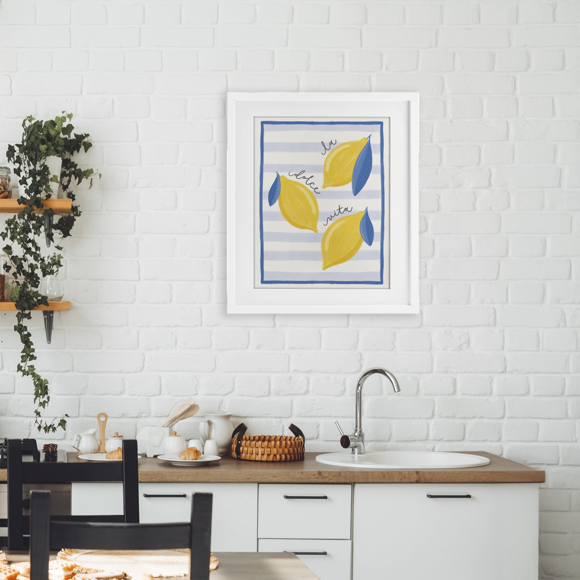 Stupell Industries Dolce Vita Lemons & Stripes White Framed Print Under Glass, design by Jalynn Heerdt