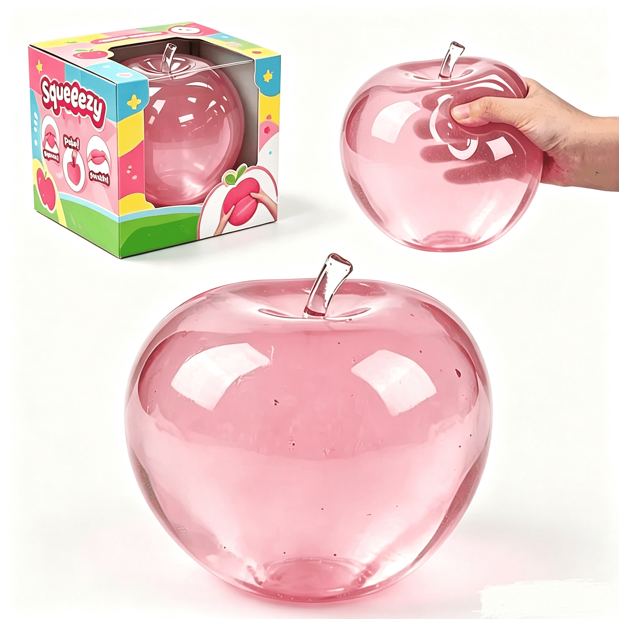 Apple Squishy,Pink Apples Squishy Shaped Stress Balls,Slow Rebound Clear Fruit Squeeze Fidget Anxiety Relief Soft Stress Ball Pinch Sensory