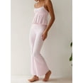 thumbnail image 3 of Cenuakty Women 2 Piece Pajama Set Solid Color Lettuce Trim Camisole Tops and Elastic Flared Pants for Loungewear Soft Sleepwear, 3 of 9