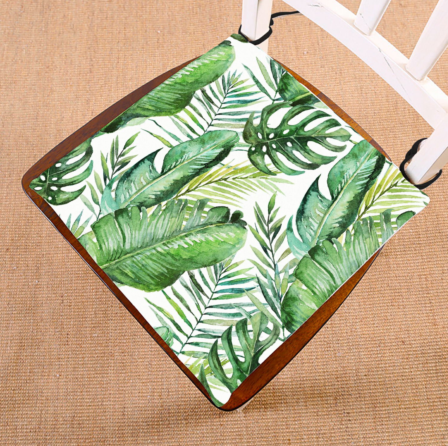 ABPHQTO Green Tropical Palm Leaves On White Chair Pad Seat Cushion