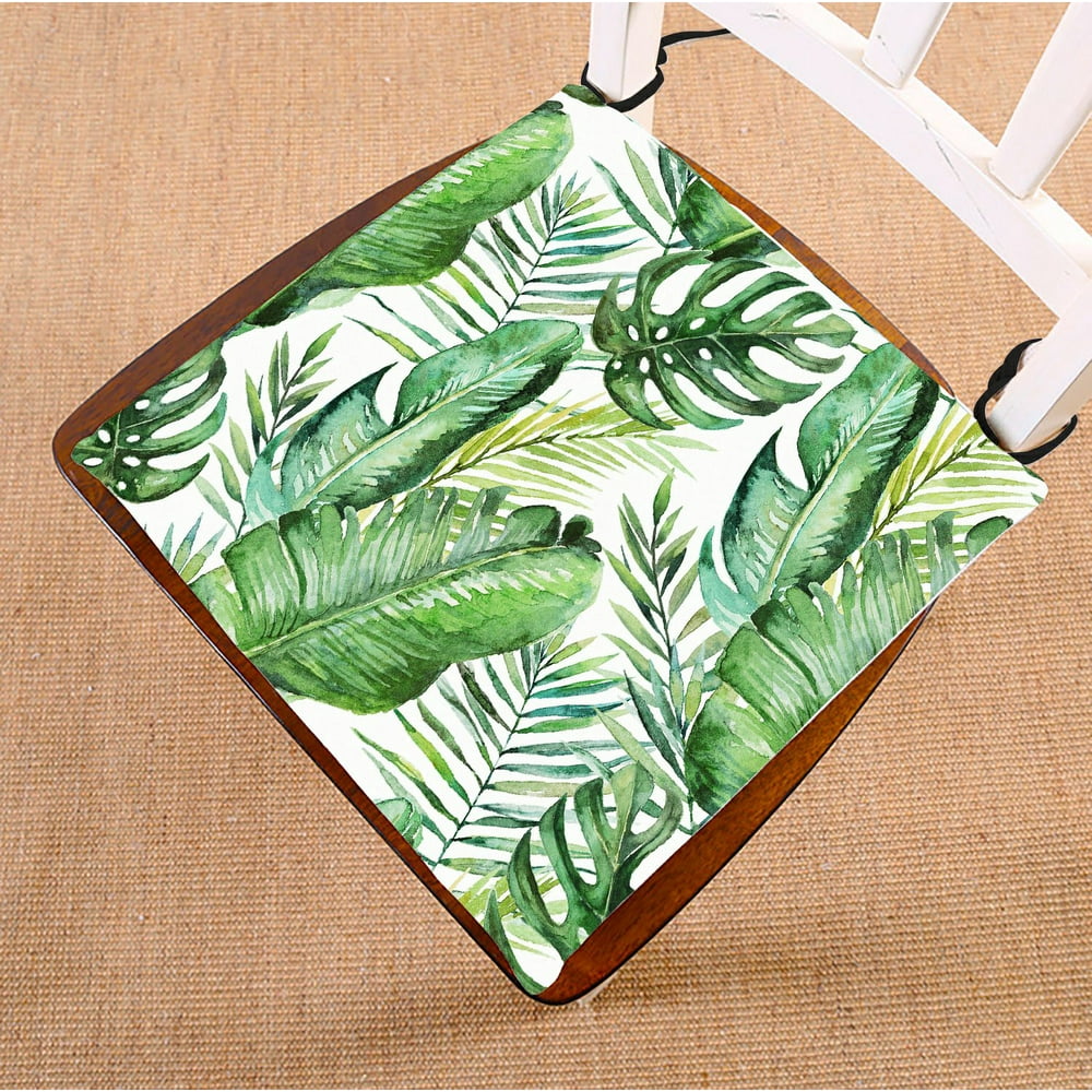 ABPHQTO Green Tropical Palm Leaves On White Chair Pad Seat Cushion Chair Cushion Floor Cushion