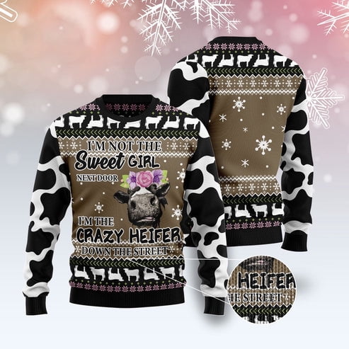 The Crazy Heifer 3D Christmas Sweater, Funny Xmas Sweater, Sweater Xmas