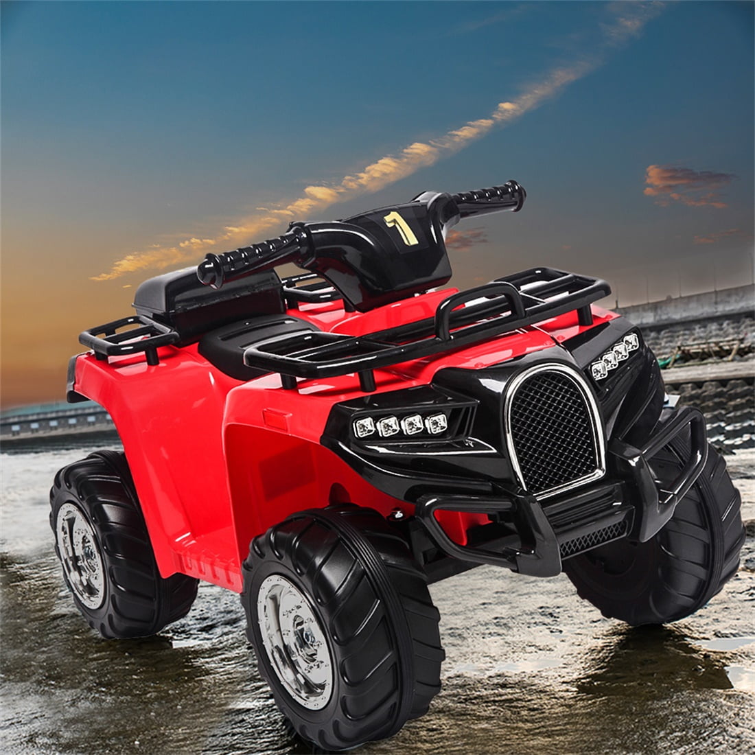 6V Kid Ride On Car ATV, Powered Kids Electric Vehicle, Four Wheels Battery Powered Toy Car with LED, Red