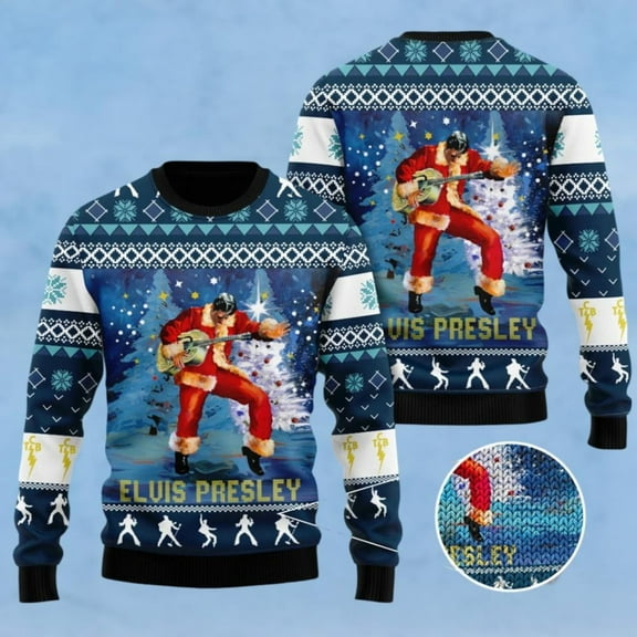 Elvis Presley Ugly Sweater, the King of Rock N Roll Christmas Sweater, King of Music Sweater, Gift for Fan, Christmas Shirt