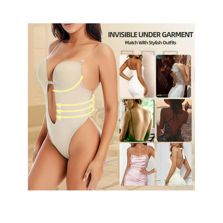 Women Invishaper Plunge Backless Bodysuit Party Dress Invisible Body Shaper  Bra Tummy Control Shapewear