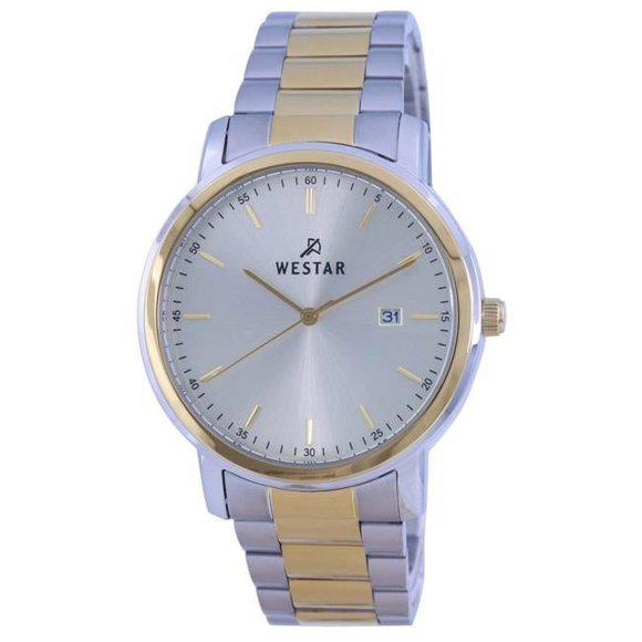 Westar 50243CBN102 Montre Décontractée pour Hommes en Acier Inoxydable à Quartz Bicolore avec Cadran Argenté de 40 mm , Noir