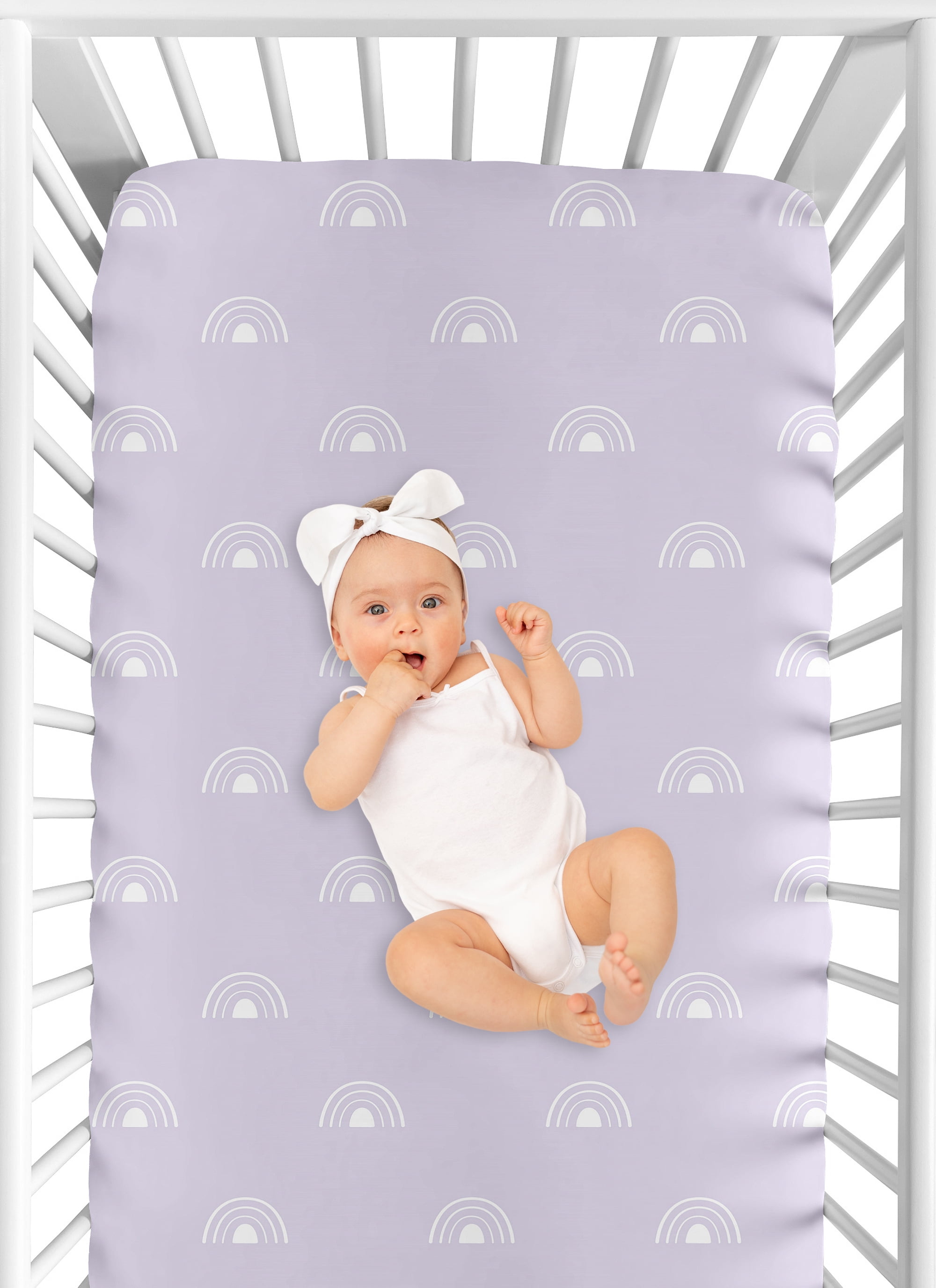 Sweet Jojo Designs Boho Rainbow Lavender Purple and White Fitted Crib Sheet