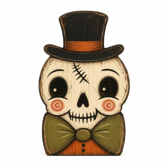 Kjfeif Vintage Distressed Wooden Halloween Character Tabletop Decor, Rustic Pumpkin Shelf Sitter Block Ornament for Tiered Tray Mantel Desk, Farmhouse Fall Party Decor, Retro Spooky Display