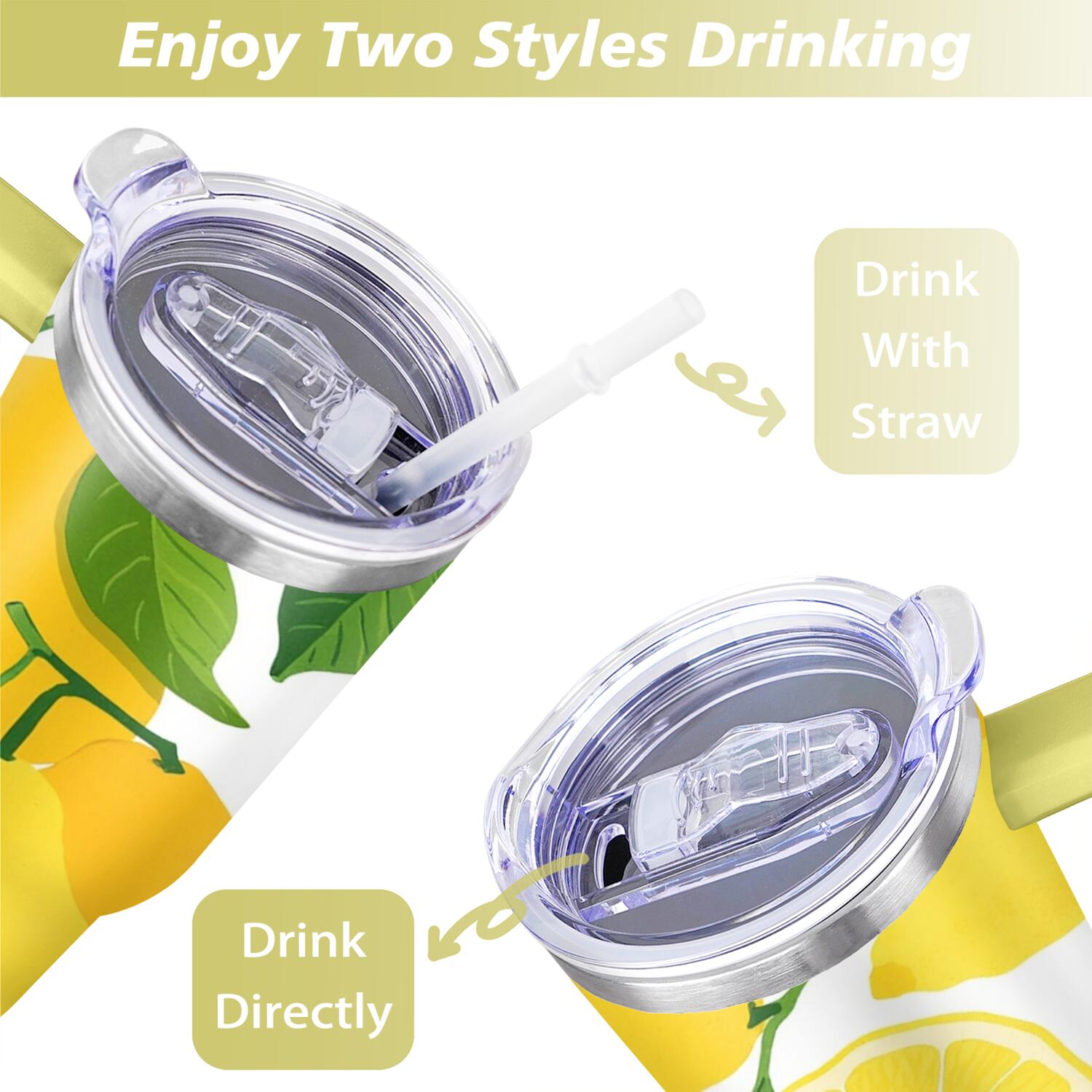 40 oz Lemon Tumbler with Handle Vacuum Insulated Travel Mug Gift for Women Men