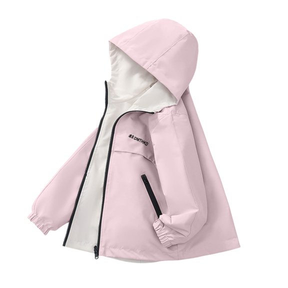 CPNG Girls Hooded Rain Jacket Letter Print Windproof Breathable Windbreaker Coat Autumn Winter Outerwear Hiking Windbreaker