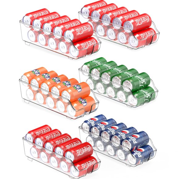 SimpleHouseware Clear Soda Can Beverage Organizer and Dispenser for Refrigerator and Pantry, Set of 6