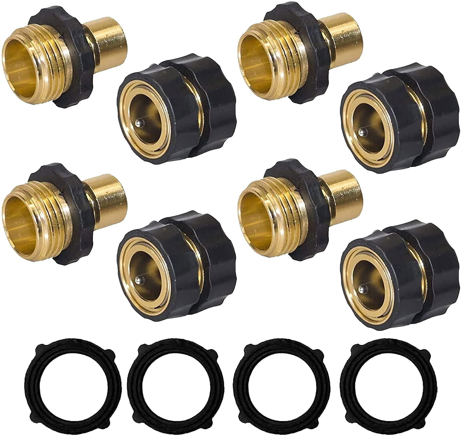 Brass Garden Hose 4 Way Splitter Heavy Duty Aluminum Quick Connect Fitting Bundle