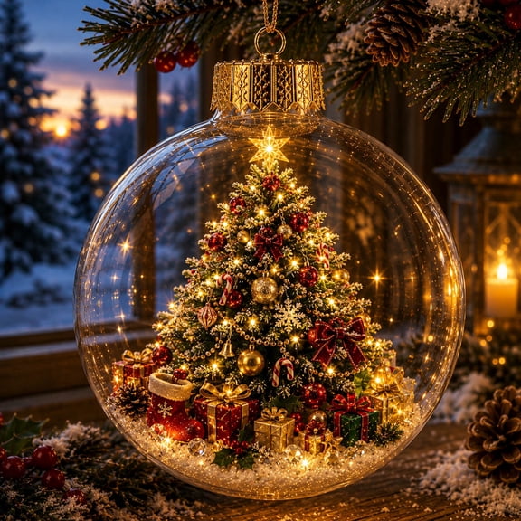 Liamobondopolis Glowing Christmas Story Ornament, Mini Christmas Tree with Gifts and Stockings, Glowing Christmas Ornament for Traditional Holiday Decor